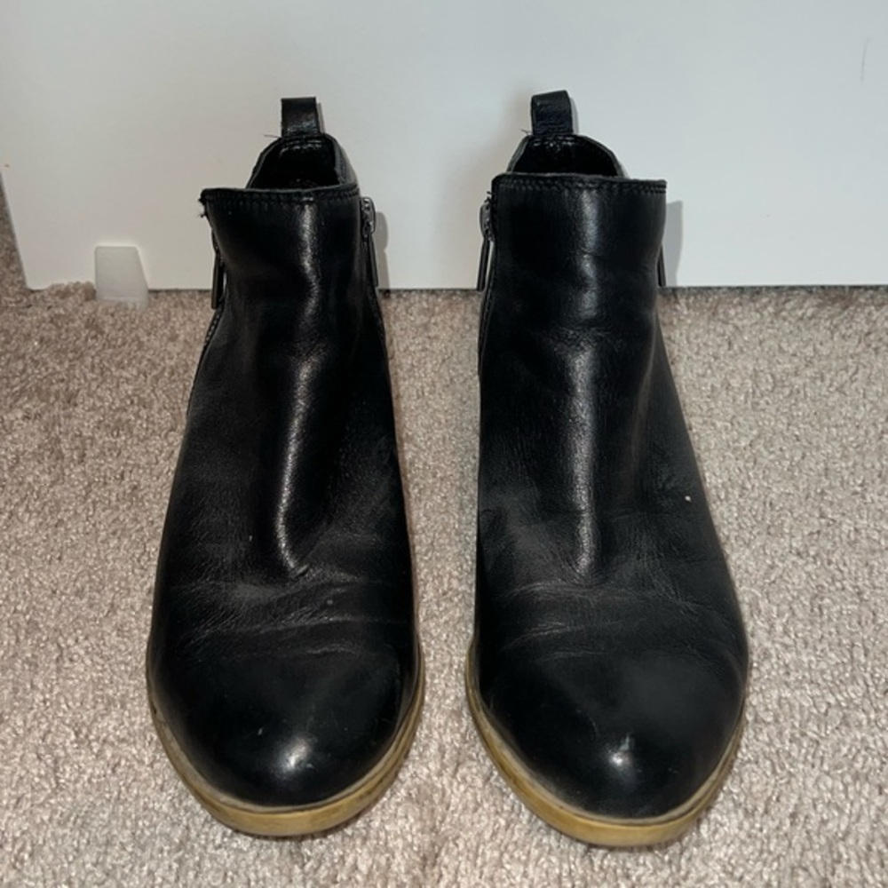 Lucky Brand Womens Leather Almond Toe Stacked Heel Ankle Boots Black 8.5